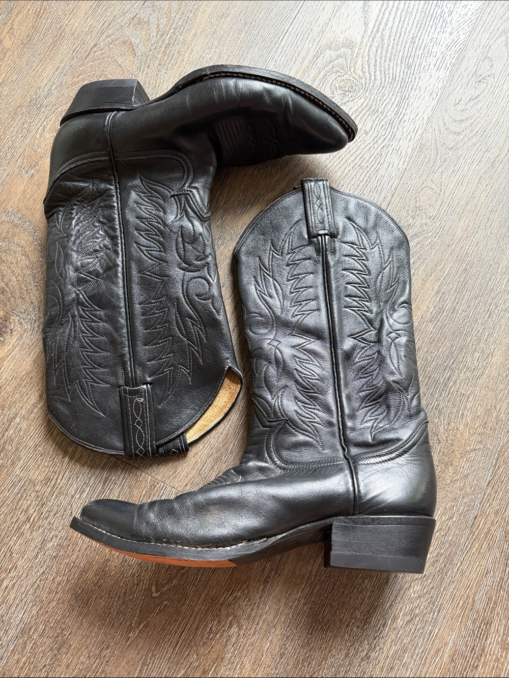 Tony Lama Black Leather Western Heeled Boots